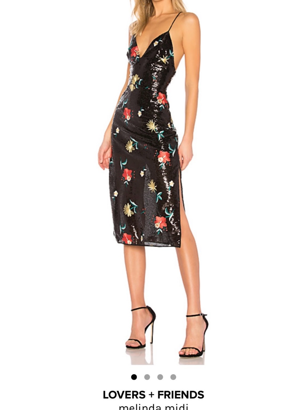 Lovers + Friends Black Sequin Floral Midi Dress